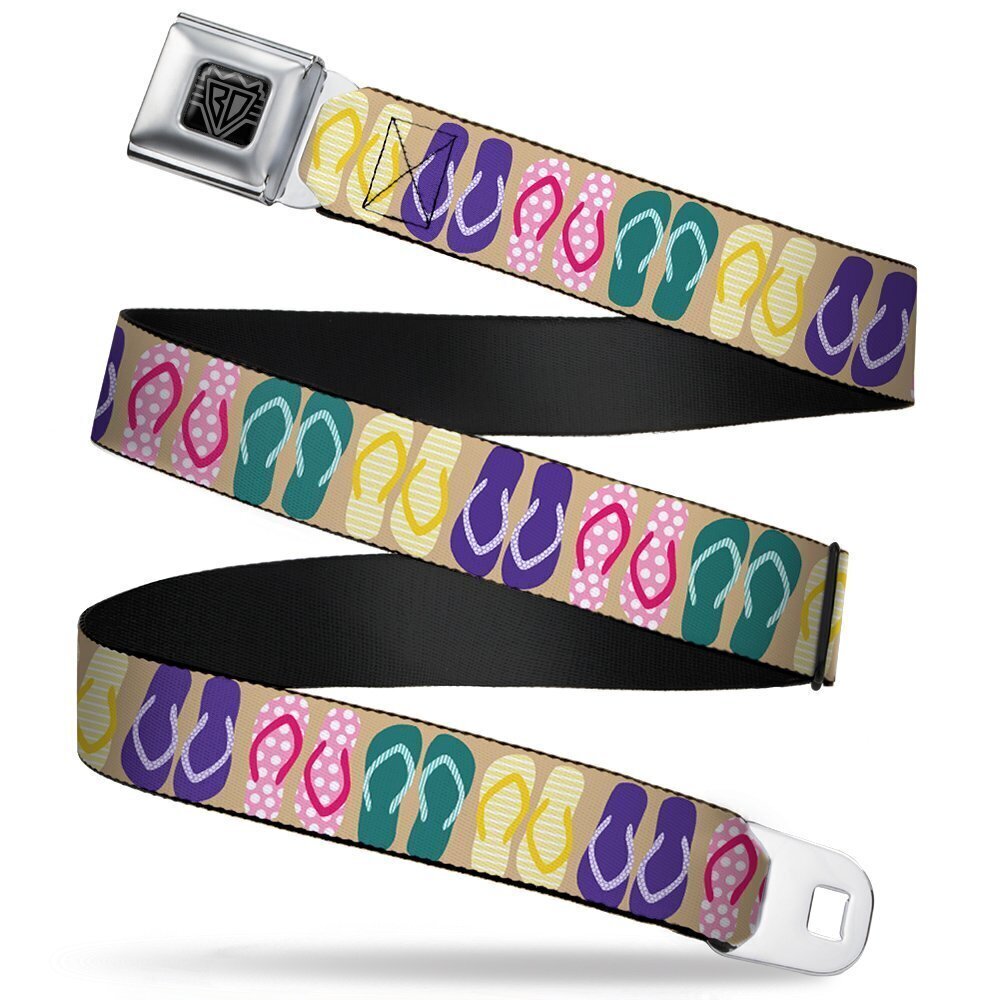 3866 Seatbelt Belt - Flip Flops5 C/U Sand/Multi Color - 1.0" Wide - 20-36